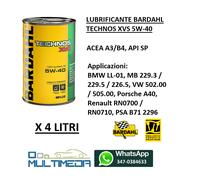 4 LITRI OLIO AUTO BARDAHL TECHNOS XVS 5W-40 ACEA A3/B4 API SP BMW LL-01 MB 229.5