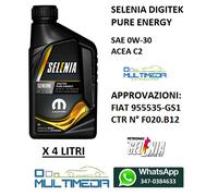 4 LITRI OLIO MOTORE ORIGINALE SELENIA DIGITEK P.E. 0W30 ACEA C2 FIAT9.55535-GS1