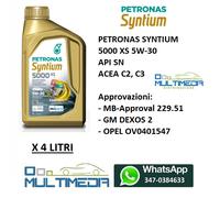 4 LITRI OLIO MOTORE PETRONAS SYNTIUM 5000 XS SAE 5W-30 ACEA C2, C3, GM DEXOS 2