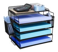 4 Livelli A4 Organizer Scrivania Ufficio Con Vassoio Di Carta Impilabile, Porta Documenti Ufficio Scrivania Rete Metallica Per Porta Documenti con Portapenne, Portadocumenti Con Vassoio Per Scuola