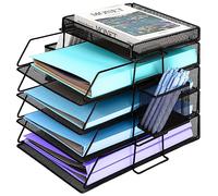 4 Livelli A4 Organizer Scrivania Ufficio Con Vassoio Di Carta Impilabile, Porta Documenti Ufficio Scrivania Rete Metallica Per Porta Documenti con Portapenne, Portadocumenti Con Vassoio Per Scuola