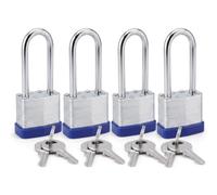 4 lucchetti di sicurezza in metallo, con arco lungo, con chiave unica, una chiave per tutte le serrature, per armadietti, garage, recinzioni e cancelli da giardino