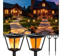 4 luci solari da esterno, 2 modalità (luce bianca calda/fiamma tremolante) | impermeabili IP65, accensione/spegnimento automatico, picchetto da terra, illuminazione di percorso per giardino e terrazza