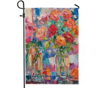 4 luglio bandiera da giardino di dimensioni standard astratta piante floreali pittura a olio arte patriottica blu rosso arancione lino decorazione per la casa decorazione per casa patio cortile