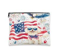 4 luglio borsa per il trucco con cane maltese, 17,8 x 22,9 cm, per borsa da viaggio, borsa cosmetica con motivo 250 anni di anniversario americano, borsa cosmetica da donna, organizer patriottico