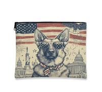 4 luglio borsa per il trucco con cane pastore tedesco, 18,8 x 22,9 cm, borsa da viaggio, borsa da toilette vintage per anniversario 250 anni, borsa cosmetica da donna, organizer patriottico portatile