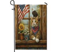 4 luglio Devon Rex Cat Front Yard Backyard Vertical Garden Bandiere 12 x 18 Double Face per esterno, 250 anni Farmhouse Piccole bandiere per prato, anniversario patriottico, decorazione per la casa