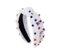 4 luglio Fascia per capelli americana Flag Hair Hoop donna 4. rosso bianco nodo blu perline con strass oro accenti di perle per il giorno indipendente bianco