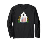 4 luglio Fienile con girasoli e bandiera americana Maglia a Manica