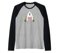 4 luglio Fienile con girasoli e bandiera americana Maglia con Maniche Raglan