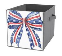 4 luglio Fiocco stelle strisce cubi portaoggetti cubi portaoggetti pieghevoli decorativi in tessuto cestini portaoggetti con maniglie per mensole, armadio, 27 x 27 cm
