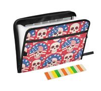4 luglio Giorno dell'Indipendenza Bianco Teschio Cartella di File espandibile 13 Tasche Formato A4 Lettera con Chiusura a Cerniera per Archiviazione Documenti Espandibile Hanging File Cartelle