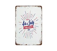 4 luglio, giorno dell'indipendenza, design "Happy Independence Day" con fuochi d'artificio, distintivo di saluto, divertente cartello in metallo vintage per camera da letto, soggiorno, cucina, giardi