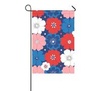 4 luglio Giorno dell'Indipendenza fiori bandiere di preghiera rosse all'aperto all'aperto Buon Natale banner per la decorazione del patio 30,5 x 45,7 cm su entrambi i lati