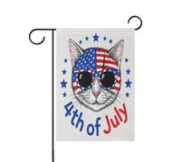 4 luglio Giorno dell'Indipendenza Gatto Bianco set di bandiere da giardino banner stagionale all'aperto per la decorazione del portico 12x18 su entrambi i lati