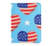 4 luglio Giorno dell'Indipendenza Rosso e Blu Amore Porta passaporto in pelle per le donne di viaggio Portafoglio Combo Porta Passaporto Combo con Slot per Vaccino Card per le donne Impermeabile, 4