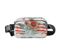 4 ° luglio Giorno dell'Indipendenza Stati Uniti Alla Moda Crossbody Bag Marsupio Pack per le Donne Uomini Mini Running Belt Bag, Papaveri rossi bandiera americana, 1 size