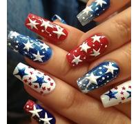 4 Luglio Gues On Nails Long Coffin False Indipendence Day Press On Artificial Acrilic Artificiale False Nail