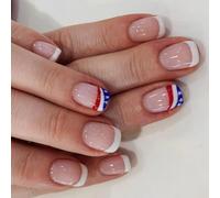 4 Luglio Gues On Nails Short Square Falt Independence Day Acrificial Acrilic Independence Day Tip Nail