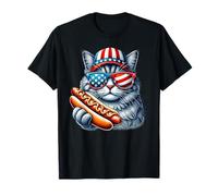 4 luglio Hotdog gatto divertente gatto patriottico bandiera USA uomo ragazzo Maglietta