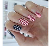 4 Luglio Incollare Su Unghie Quadrate Corto Independence Day French Press Su Giorno Artificiale Acrilico Indipendenza Francese Suggerimenti Stampa Chiodo
