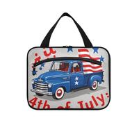 4 luglio Independence Day Blue Truck appeso trucco da viaggio con gancio, designer lavabile borsa per il trucco di grande capacità per gli elementi essenziali da viaggio per le donne vacanza estuche