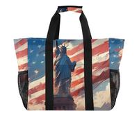 4 luglio Independence Day White Liberty Utility Bags And Totes pieghevole con tasche con manici grande borsa da spiaggia, 4 luglio Giorno dell'Indipendenza White Liberty, 1 size, Moda