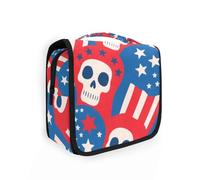 4 luglio Independence Day White Skull Toiletry Bag con gancio per appendere borse da viaggio leggere per le donne verticale autoportante