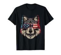 4 luglio patriottico 4 luglio lupo bandiera americana Maglietta