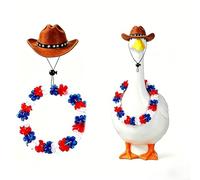 4 luglio Portico Goose Outfit Set compreso cappello da cowboy e corona per oche erbacee di dimensioni standard utilizzate in esposizioni patriottiche all'aperto