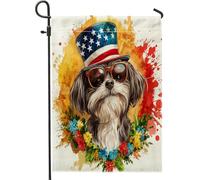 4 luglio Shih Tzu Front Yard Backyard Giardino Bandiere verticali da giardino 12 x 18 su entrambi i lati per esterno, bandiera per la casa del cane per il giorno dell'indipendenza, bandiera con motivo