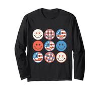4 luglio Smile Faces Retro Groovy USA Flag American Kids Maglia a Manica