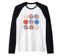 4 luglio Smile Faces Retro Groovy USA Flag American Kids Maglia con Maniche Raglan