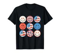 4 luglio Smile Faces Retro Groovy USA Flag American Kids Maglietta