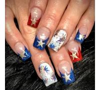 4 luglio Square French Tip Falso Indipendenza Falso con glitter rosso blu Stick on Colle sulle Unghie