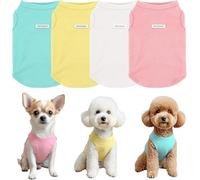 4 magliette estive per cani, senza maniche, colorate, canottiere traspiranti per cani di taglia piccola e media, abbigliamento per gatti,4 pezzi (giallo, bianco, blu, rosa),Gilet orsacchiotto per cucc