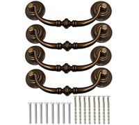 4 maniglie per cassetti anticate per mobili con viti, ganci a scatto in stile retrò, decorativi, 14 cm, in ottone