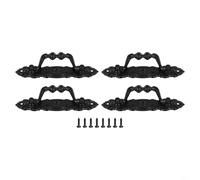 4 maniglie per mobili antiche con pieghevoli per anelli per cassetti decorativi, armadi e porte interne, in lega di zinco (nero)