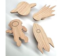 4 Maniglie per mobili per bambini, in legno di quercia non trattato, pomello, bottone, Mondiale, comò, armadio, cassetto, porta, cameretta dei bambini, regalo (4, razzo, pianeta, spaziale, cometa)