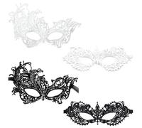 4 mascherine per gli occhi in pizzo sexy maschera mardi erba mezza maschera per il viso maschera veneziana maschera per feste costume per Halloween, carnevale, cosplay, feste, colore nero, bianco