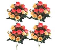 4 mazzi di fiori di cimitero del cimitero di rose finte per tomba, 11,8 '' fiori artificiali per tombe 12 fago fiori di seta fiori commemorativi per tomba decorazione del cimitero di vaso aranci
