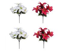 4 mazzi di fiori di Natale artificiali in seta artificiale di seta bianca e 2 rossi per la decorazione del giorno di Natale