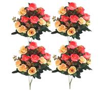 4 mazzi Fiori del cimitero per tomba, fiori del cimitero arancione per tomba, fiorini artificiali di rose finte per tombe 12 fago di seta fiori commemorativi di seta per gravi, fiori artificiali 11