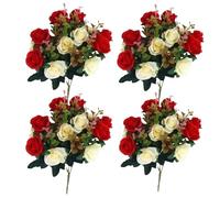 4 mazzi Fiori del cimitero per tomba, fiori di cimitero rosso per tomba, fiorini artificiali di rose finte per tombe 12 fago di seta fiori commemorativi di seta per tomba, fiori artificiali 11,8