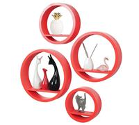 4 Mensole da Parete Moderne Design Rotondo Mensola Scaffale Legno MDF Rosso
