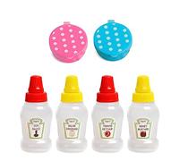 4 mini contenitori per salsa con 2 contenitori per condimenti, mini bottiglie per condimenti, bottiglie per condimenti con coperchio, dispenser per condimenti, adatto per campeggio, picnic