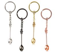 4 mini cucchiai, cucchiaino da tabacco da fiuto, cucchiaino da medicina, cucchiaino piccolo, cucchiaini piccoli, portachiavi a forma di cucchiaio, mini portachiavi a forma di corona per uomini e donne