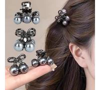 4 mini fermagli per capelli a forma di ciliegia, graziose clip con perle per donne e ragazze, piccole clip a forma di ciliegia per stili a metà alto, accessori per capelli a molla in metallo grigio