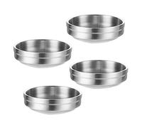 4 mini piattini a due piani in acciaio inox, ciotole rotonde per condimenti per sushi, piattini per insalata, piatti per antipasto, piatto laterale, patatine fritte, ketchup (99,2 g, argento)