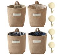 4 mini sacchetti di lino, 4 ganci, custodia da appendere alla parete, custodia per la porta, borsa di immagazzinaggio, cestino pieghevole